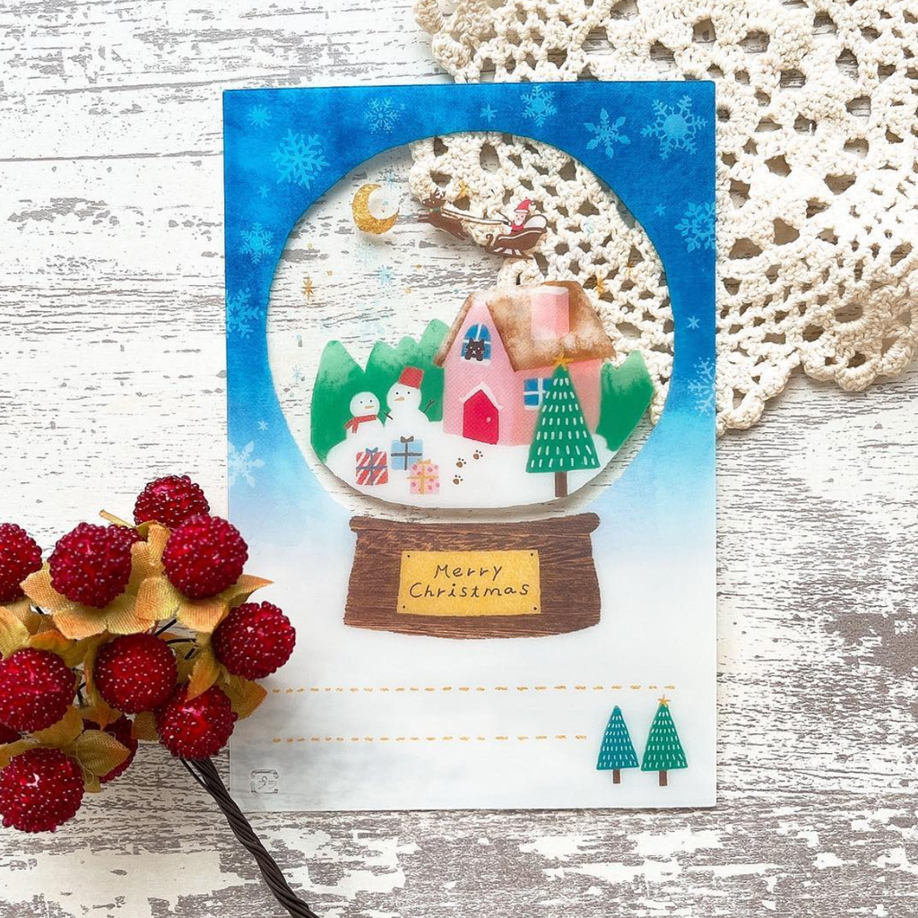 Furukawashiko Snow Globe Christmas Message Card - Snowy Night - Limited Edition