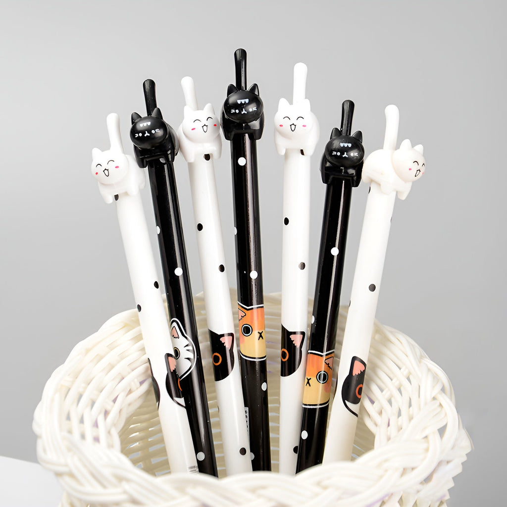 Happy Cat Pens Black Ink, 0.5mm, Kawaii Cat Pens, Cute Gel Pens