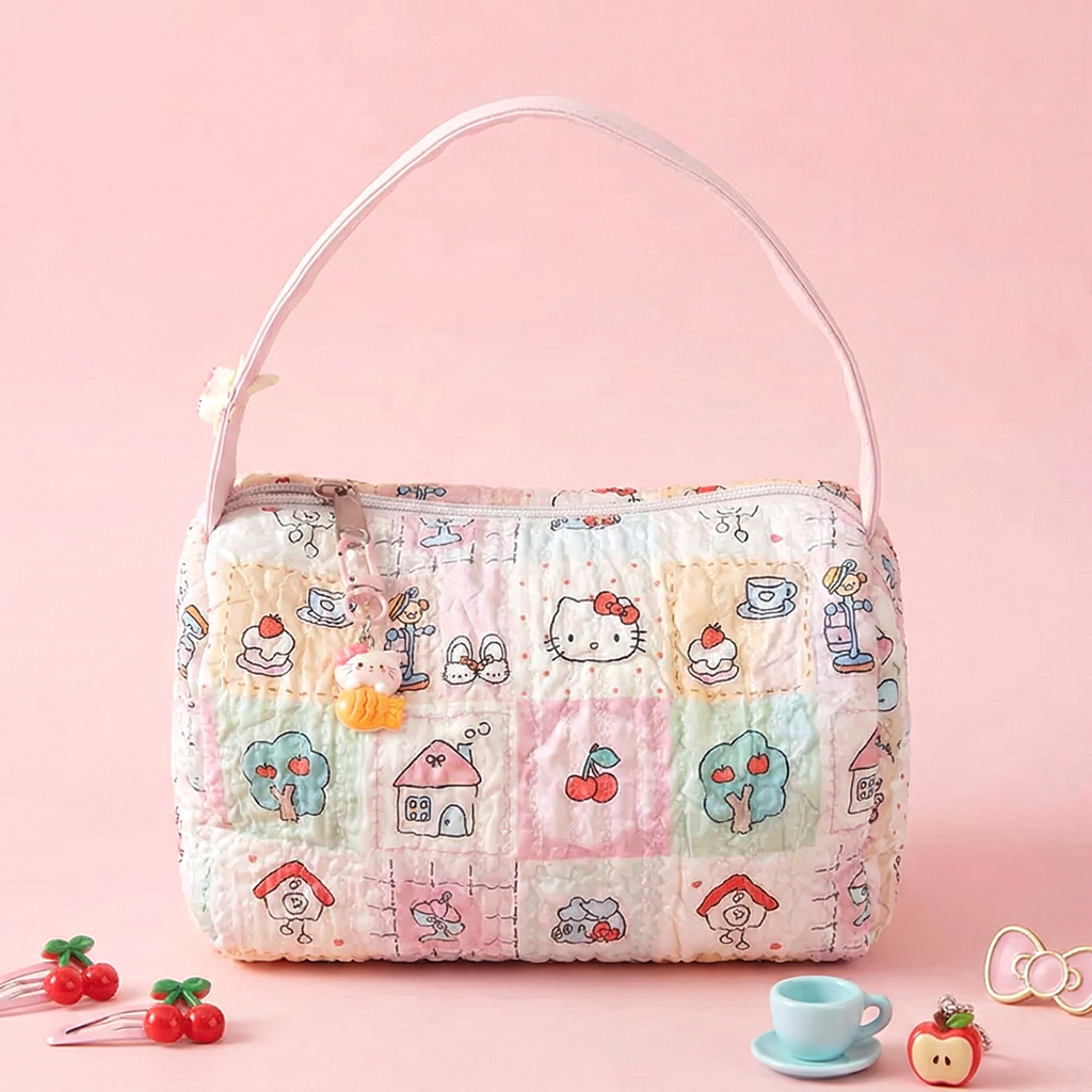 Hello Kitty Patchwork Print Cosmetic Bag