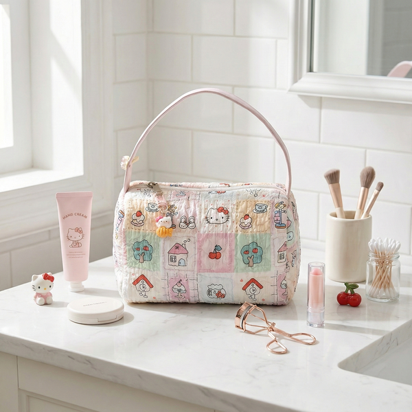 Hello Kitty Patchwork Print Cosmetic Bag