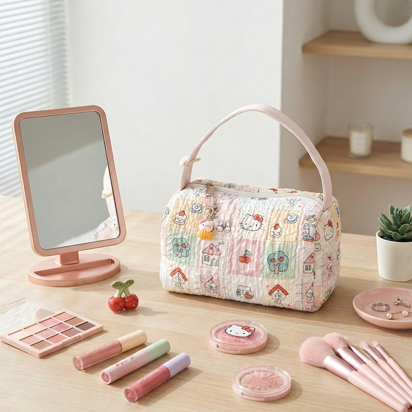 Hello Kitty Patchwork Print Cosmetic Bag