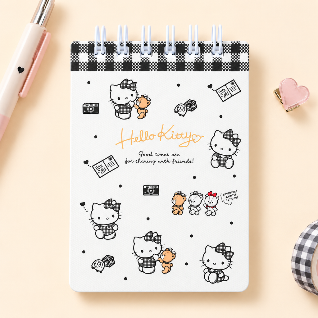Hello Kitty Sweet Check Ring Notepad - Black