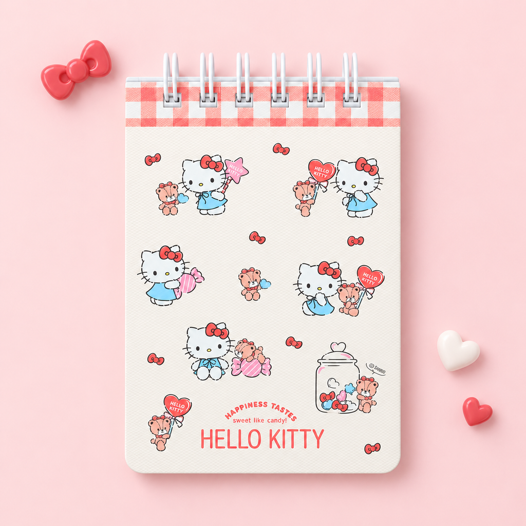 Hello Kitty Sweet Check Ring Notepad - Red