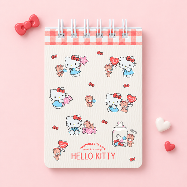 Hello Kitty Sweet Check Ring Notepad - Red