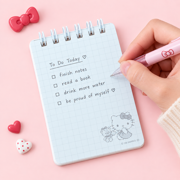 Hello Kitty Sweet Check Ring Notepad - Red