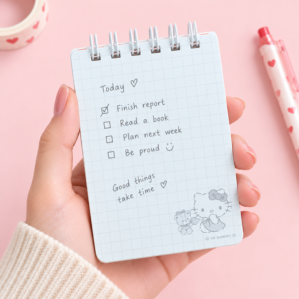 Hello Kitty Sweet Check Ring Notepad - Red