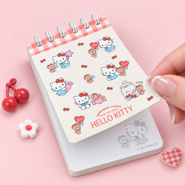 Hello Kitty Sweet Check Ring Notepad - Red