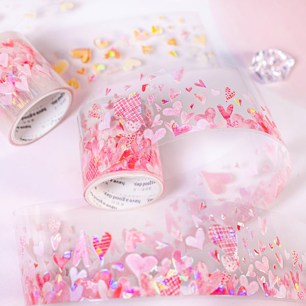 Holo Hearts Clear Masking Tapes