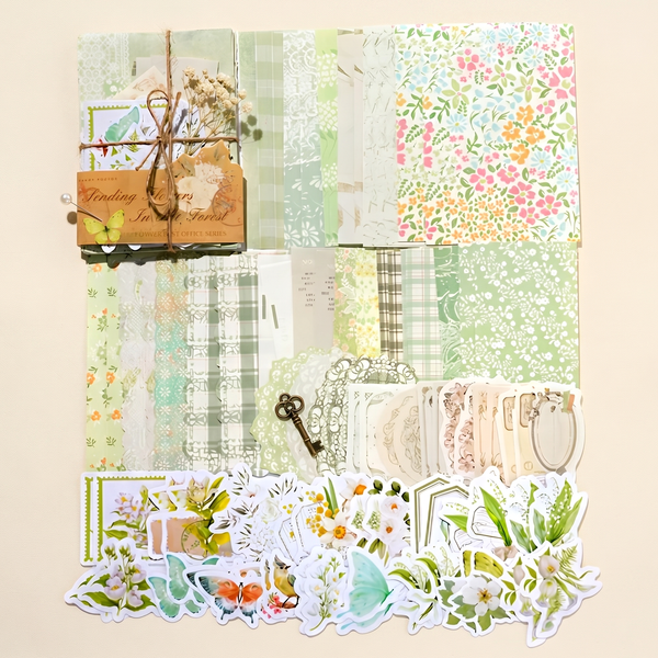 Vintage Floral Scrapbooking Kit - 100 Pieces