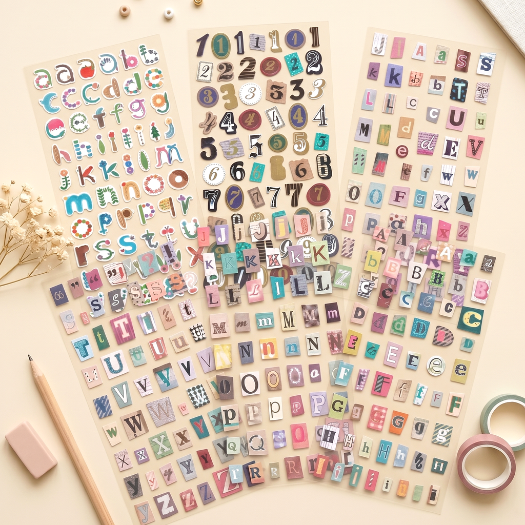 Mixed Font Alphabet & Number Stickers – Set of 6 Sheets