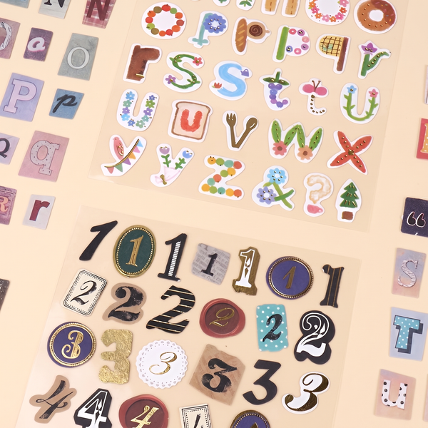 Mixed Font Alphabet & Number Stickers – Set of 6 Sheets