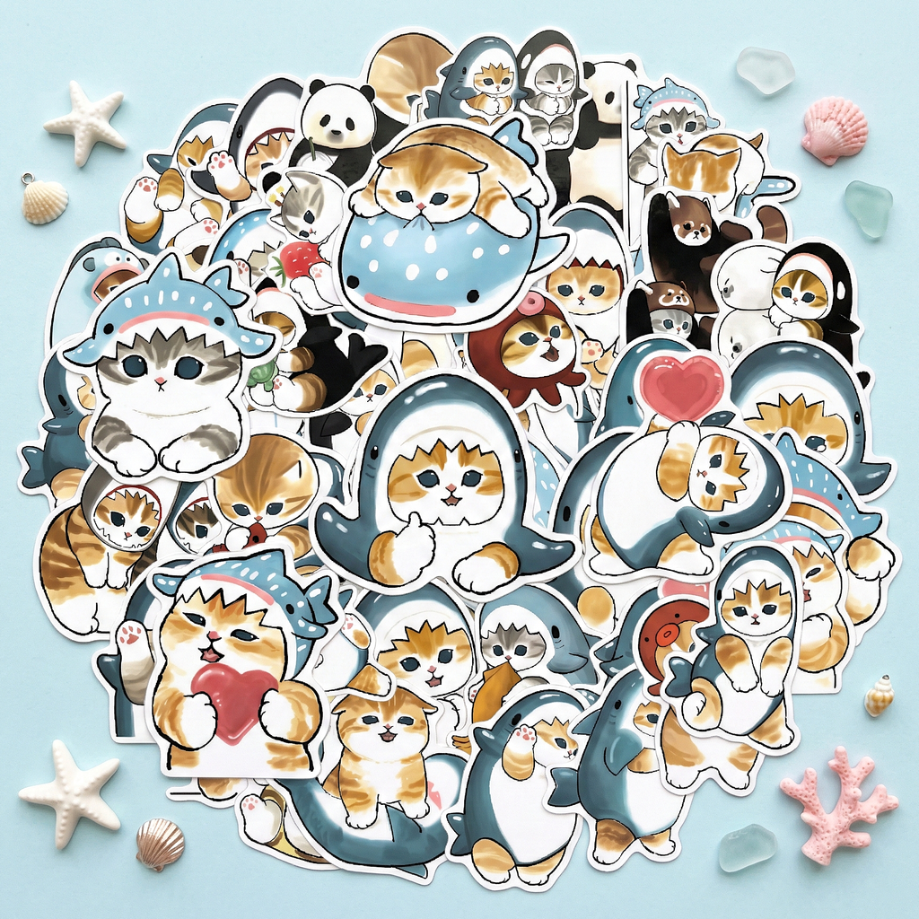 Mofusand Cat Stickers - Set of 50 - Little Sharks
