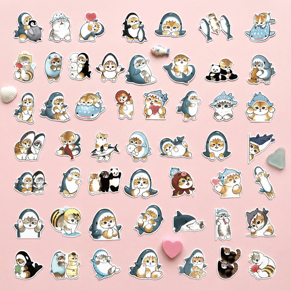 Mofusand Cat Stickers - Set of 50 - Little Sharks