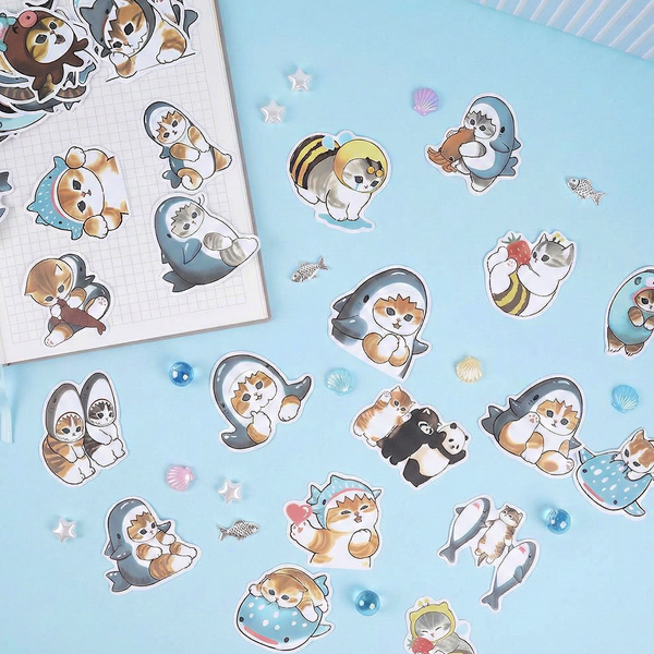 Mofusand Cat Stickers - Set of 50 - Little Sharks