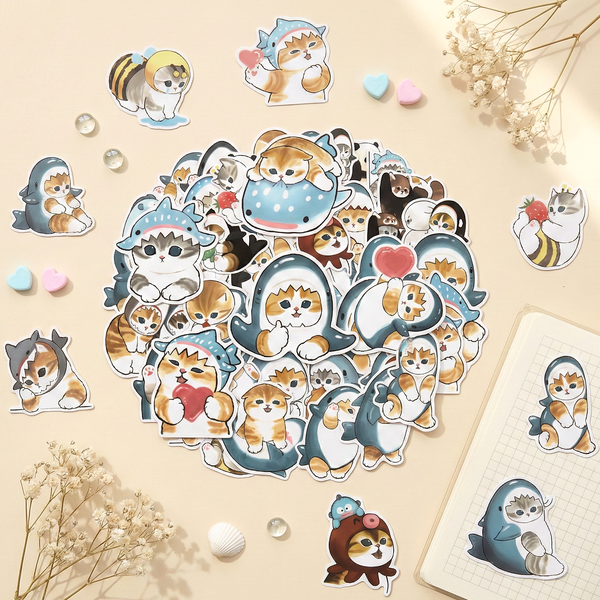 Mofusand Cat Stickers - Set of 50 - Little Sharks