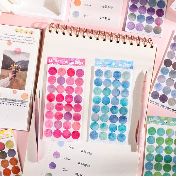 Monet Garden Watercolor Dot Stickers - 6 Sheets