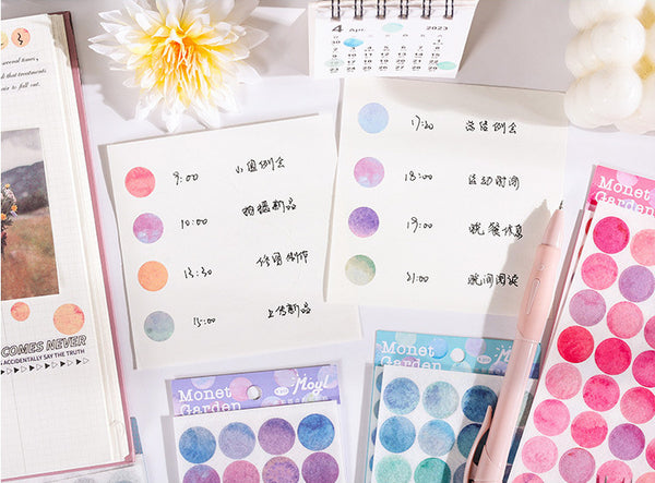 Monet Garden Watercolor Dot Stickers - 6 Sheets