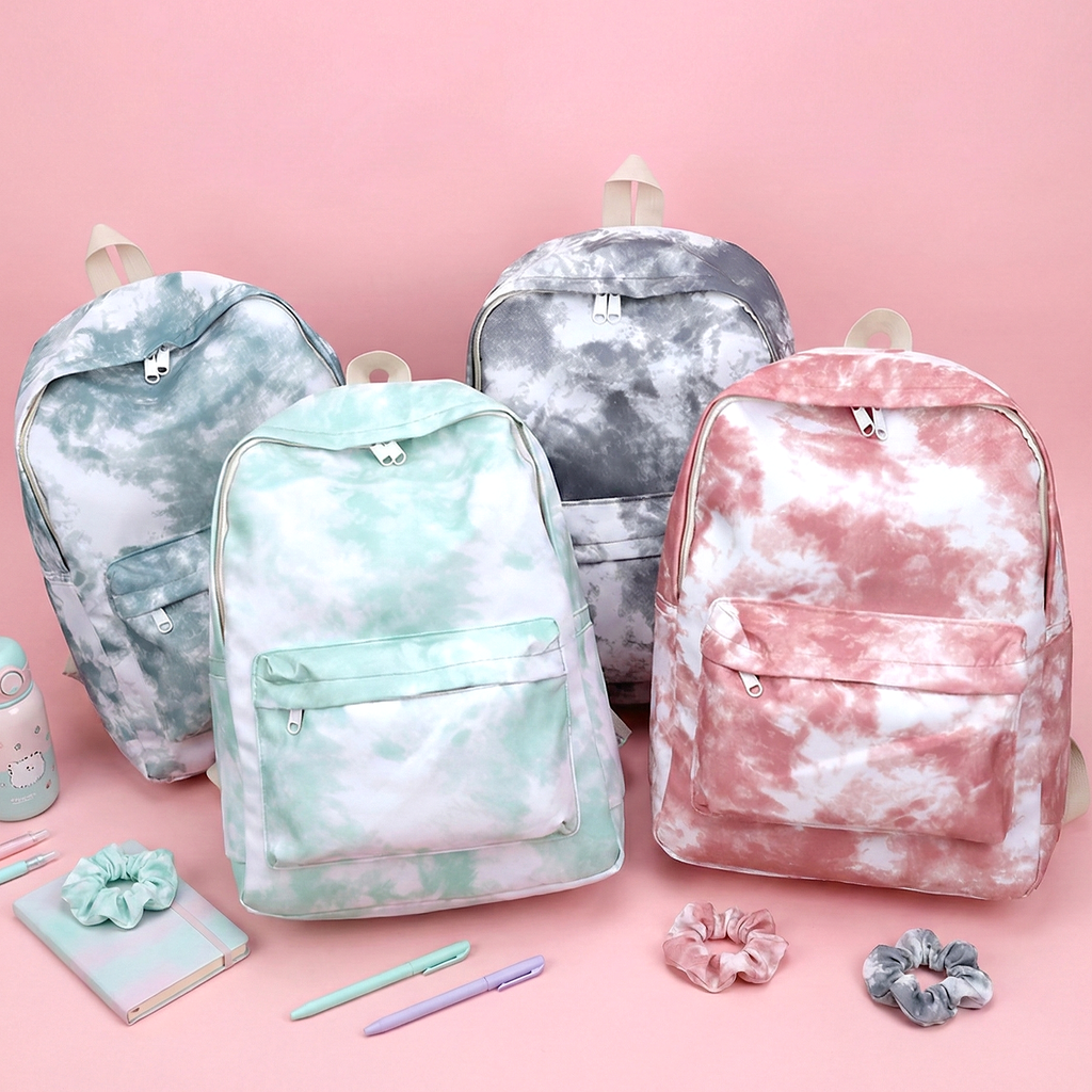 backpack laptop green pink tie dye Kane Double Pocket Large Patchwork Crafted from durable and eco Canvas Mini Backpack Pastel Delight