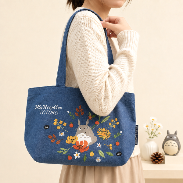 My Neighbor Totoro Embroidered Tote Bag - Flowers