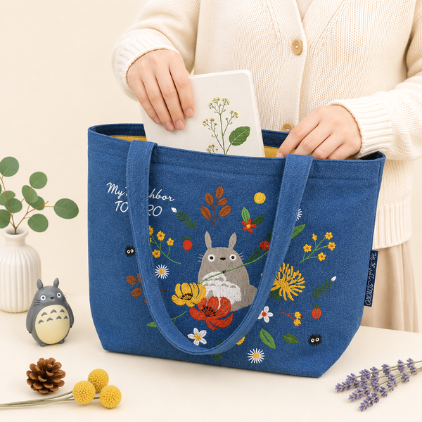 My Neighbor Totoro Embroidered Tote Bag - Flowers