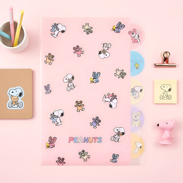 Peanuts Snoopy A4 Folder With Dividers - Snoopy & Cuddly Bears - Pink