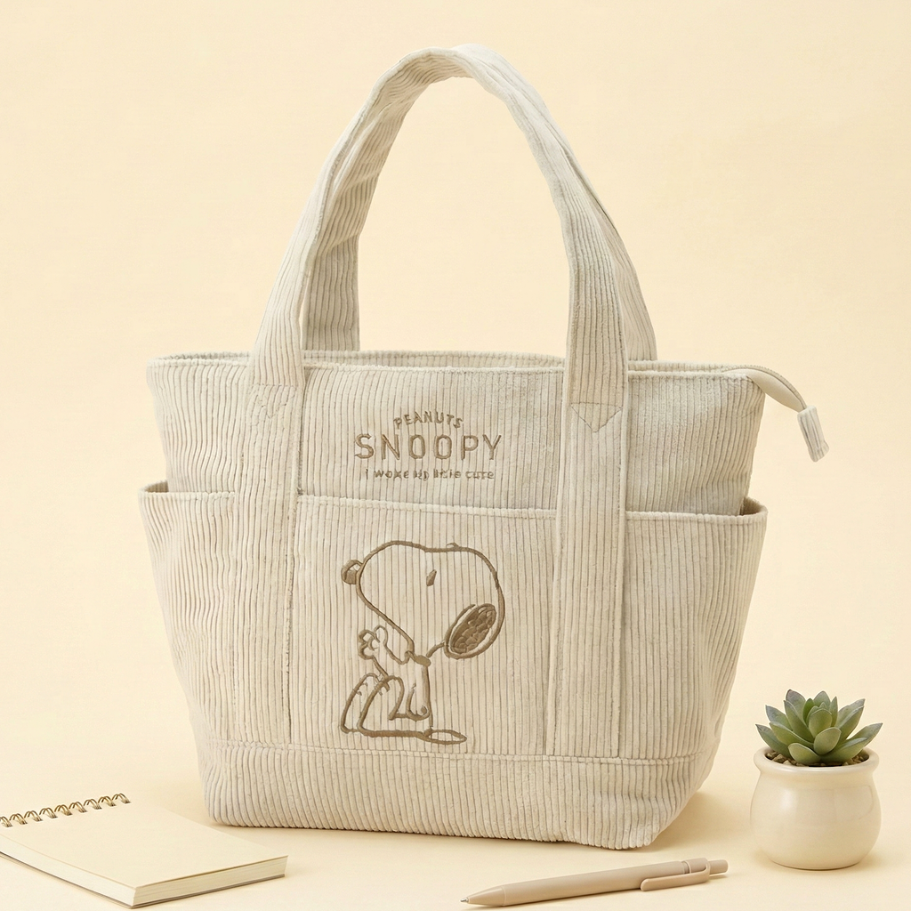 Peanuts Snoopy Corduroy Tote Bag - I Woke Up This Cute (4 Colors)