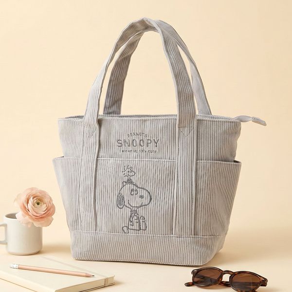 Peanuts Snoopy Corduroy Tote Bag - I Woke Up This Cute (4 Colors)
