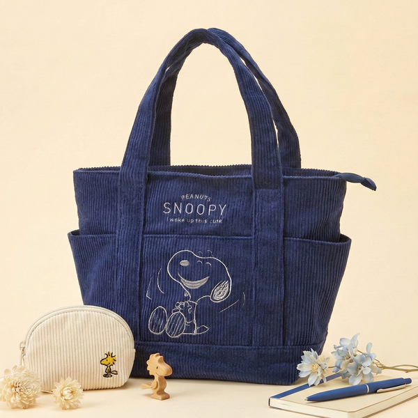 Peanuts Snoopy Corduroy Tote Bag - I Woke Up This Cute (4 Colors)