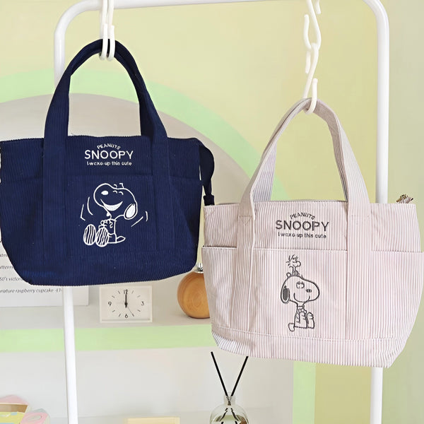 Peanuts Snoopy Corduroy Tote Bag - I Woke Up This Cute (4 Colors)