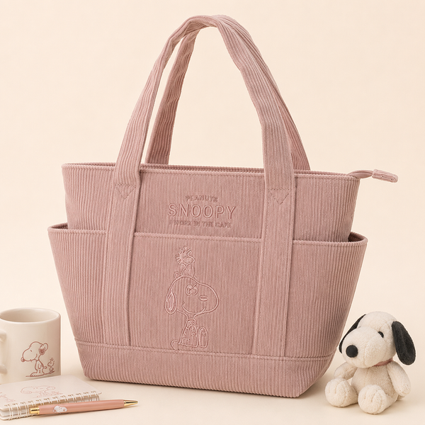 Peanuts Snoopy Corduroy Tote Bag - I Woke Up This Cute (4 Colors)