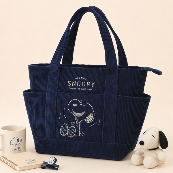 Peanuts Snoopy Corduroy Tote Bag - I Woke Up This Cute (4 Colors)