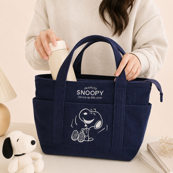 Peanuts Snoopy Corduroy Tote Bag - I Woke Up This Cute (4 Colors)