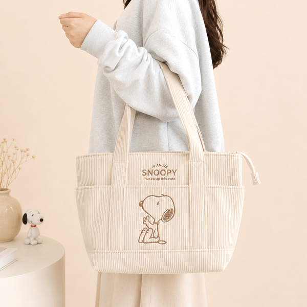 Peanuts Snoopy Corduroy Tote Bag - I Woke Up This Cute (4 Colors)