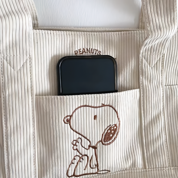 Peanuts Snoopy Corduroy Tote Bag - I Woke Up This Cute (4 Colors)