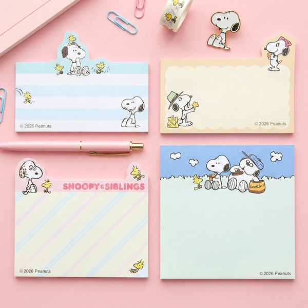 Peanuts Snoopy Die-Cut Sticky Notes - 4-Design Set - Mint - Limited Edition