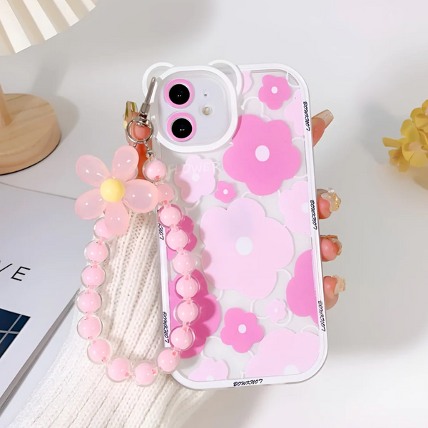 Pink Retro Flowers iPhone Case + Phone Charm