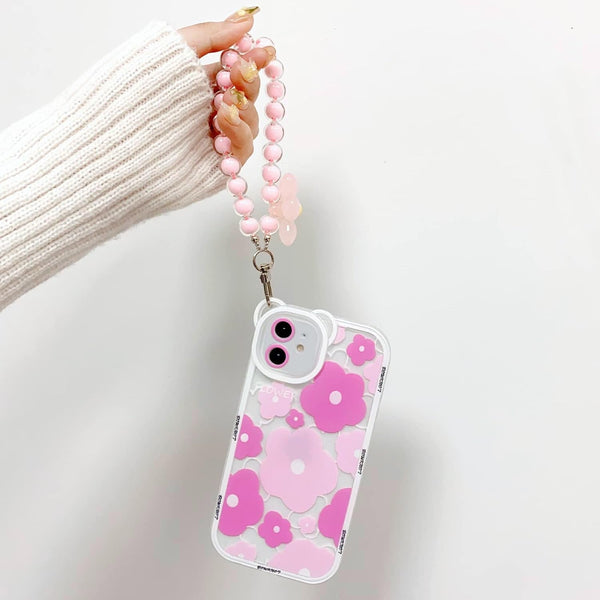 Pink Retro Flowers iPhone Case + Phone Charm
