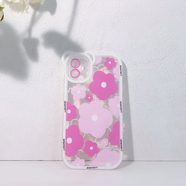 Pink Retro Flowers iPhone Case + Phone Charm