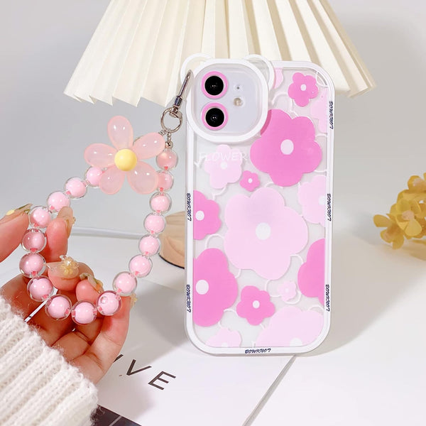 Pink Retro Flowers iPhone Case + Phone Charm