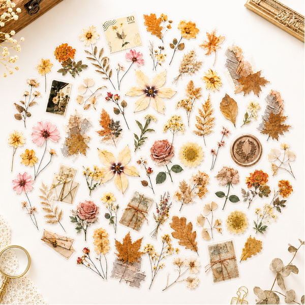 Pressed Flower Sticker Pack – Vintage Autumn