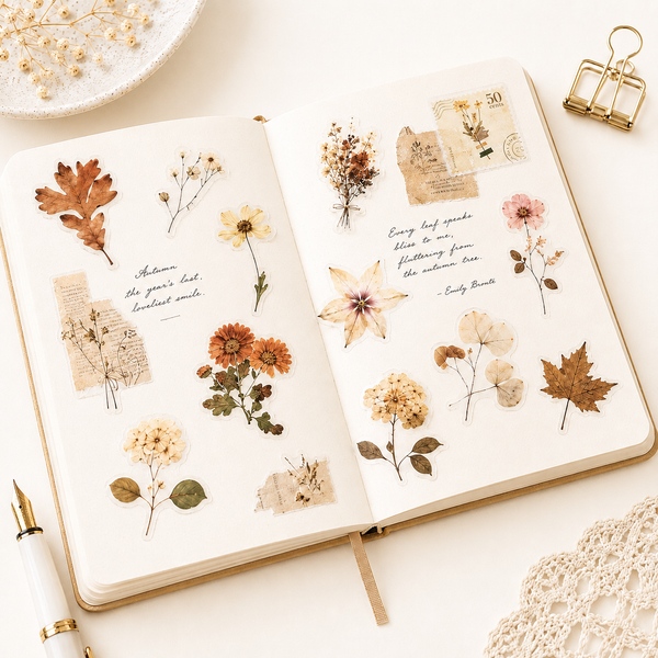 Pressed Flower Sticker Pack – Vintage Autumn