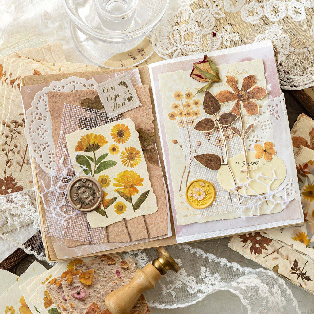 Pressed Flowers Vintage Decorative Paper Set | Kawaii Pen Shop