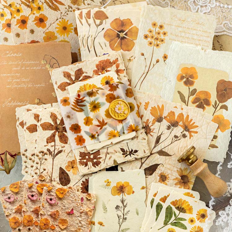 Pressed Flowers Vintage Decorative Paper Set | Kawaii Pen Shop