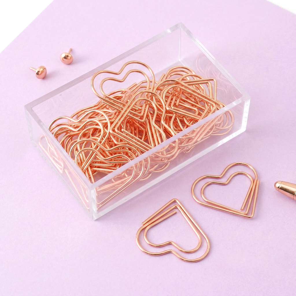 Rose Gold Heart Shaped Paper Clips - Set of 20