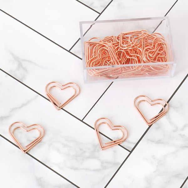 Rose Gold Heart Shaped Paper Clips - Set of 30