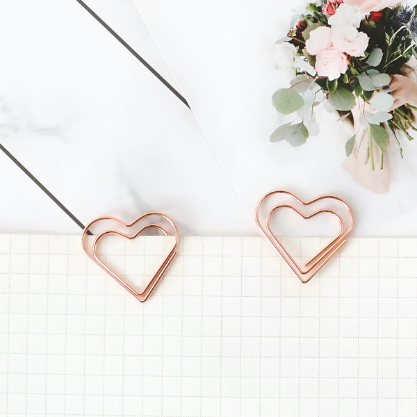 Rose Gold Heart Shaped Paper Clips - Set of 30 | Kawaii Pen Shop