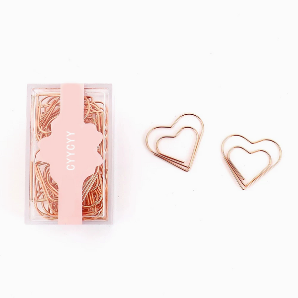 Rose Gold Heart Shaped Paper Clips - Set of 30