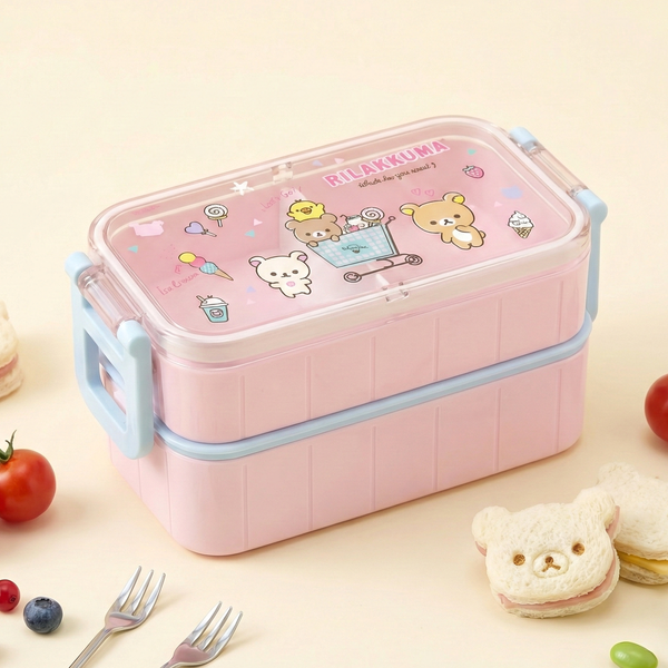 San-x Rilakkuma 2-Layer Bento Lunch Box - Pink