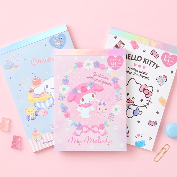 Sanrio Memo Pad Set – 128 Sheets + Sticker Sheet (Extra Large)