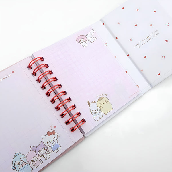 Sanrio Characters Hardcover Spiral Notebook - Pink Mini Hearts